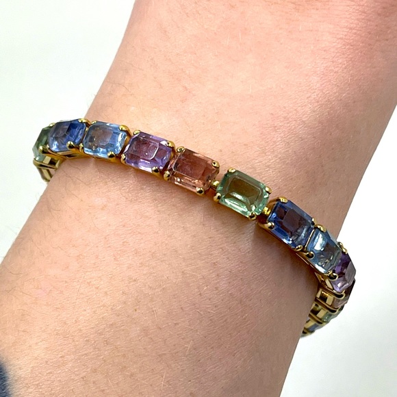 Monet Jewelry - Vintage Monet Signed Austrian Crystal Gold Pastel Coloured Tennis Bracelet